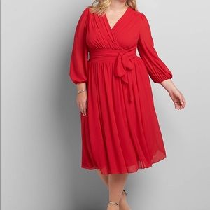 Crossover 3/4-Sleeve Midi Dress